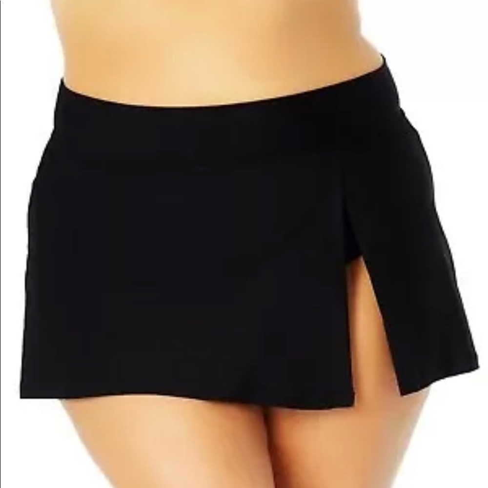 Anne Cole Womens Plus Size Banded Side Slit Skirted Swim Bottoms 18w Black